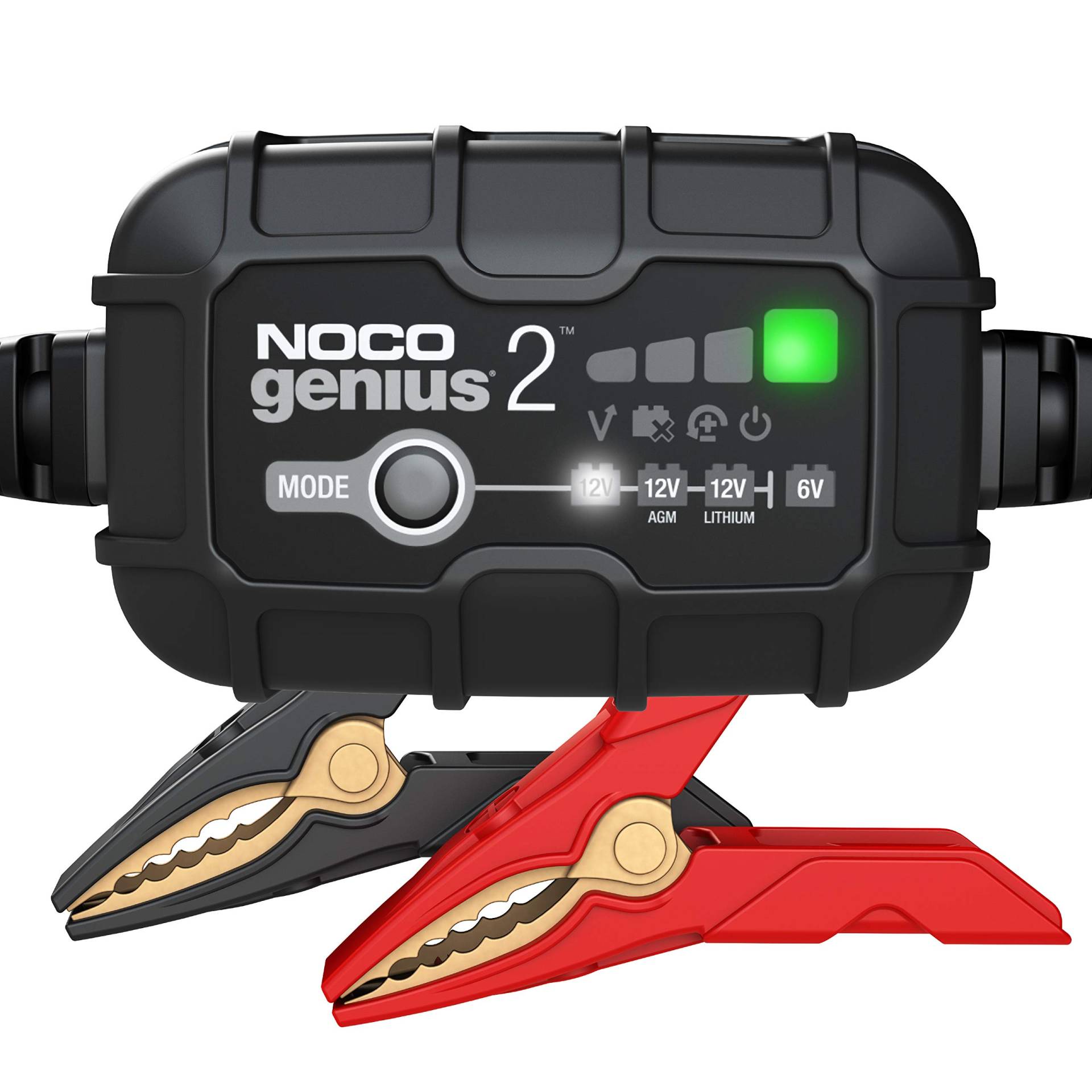 NOCO GENIUS2UK, 2A vollautomatisches Smart-Ladegerät, 6V und 12V tragbares Auto-Batterieladegerät, Batterie-Maintainer, Erhaltungsladegerät und Batterie-Desulfator mit Temperaturkompensation von NOCO