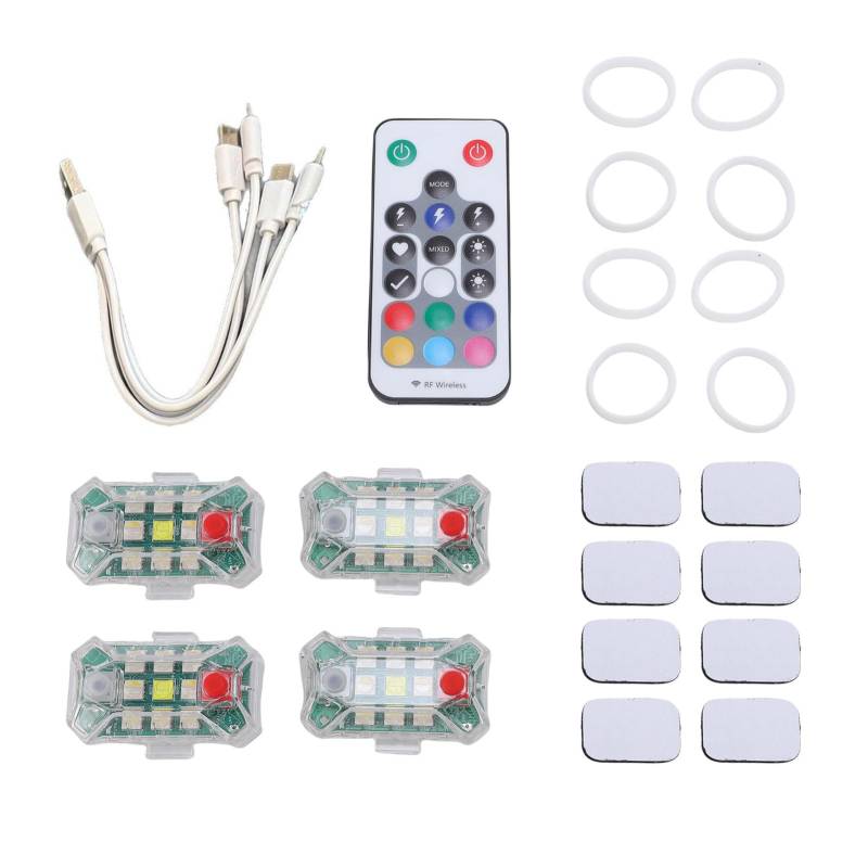 NOENNULL Set von 4 Stroboskopischen LED-stroboskopischen Lichtern Wirellos mit RGB-Fernbedienungssteuerung 7 Wiederaufladbare Farben IP65 Anti-Kollision, Notfallwarnlichter mit Hoher von NOENNULL
