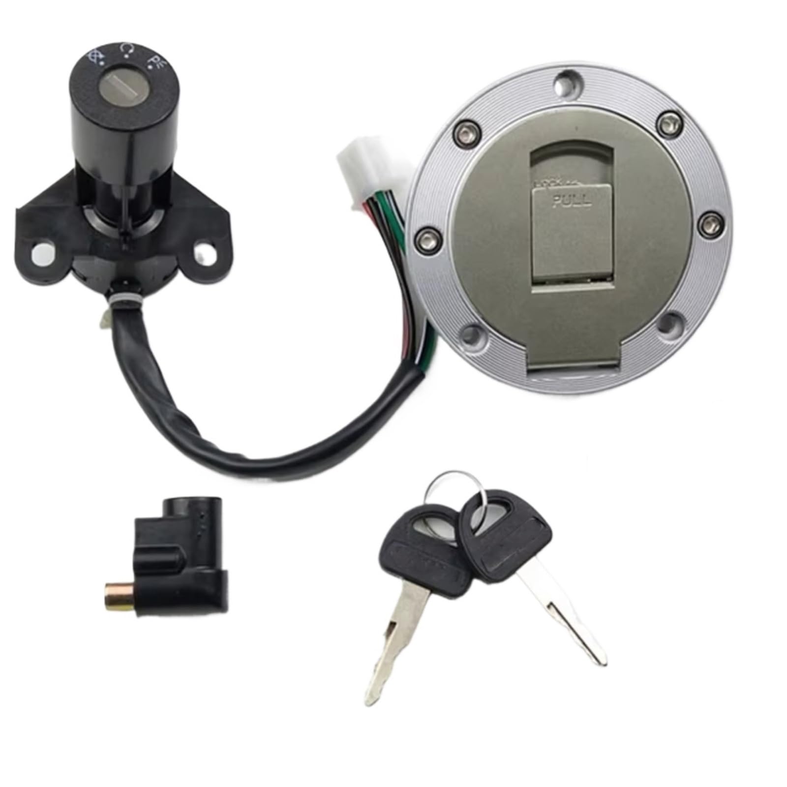 NOEyoue Zündschloss Kompatibel Mit Suzuki Für Qianjiang Für GS125 HJ125-8 QJ125 4-Draht-6-Draht-Tankdeckel-Abdeckungsschlösser Motorrad-Zündschalterschlüsselsatz(4 Wires) von NOEyoue