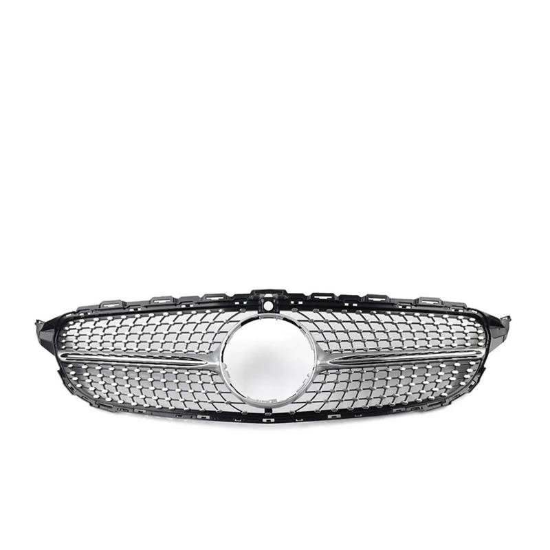 Facelift Grill Für Benz C-Klasse W205 C200 C300 C350 C43 2015 2016 2017 2018 Auto Vorderen Stoßfänger Haube Kühler Diamant Grille Kühlergrill Passend(Silber) von NOKRGQW