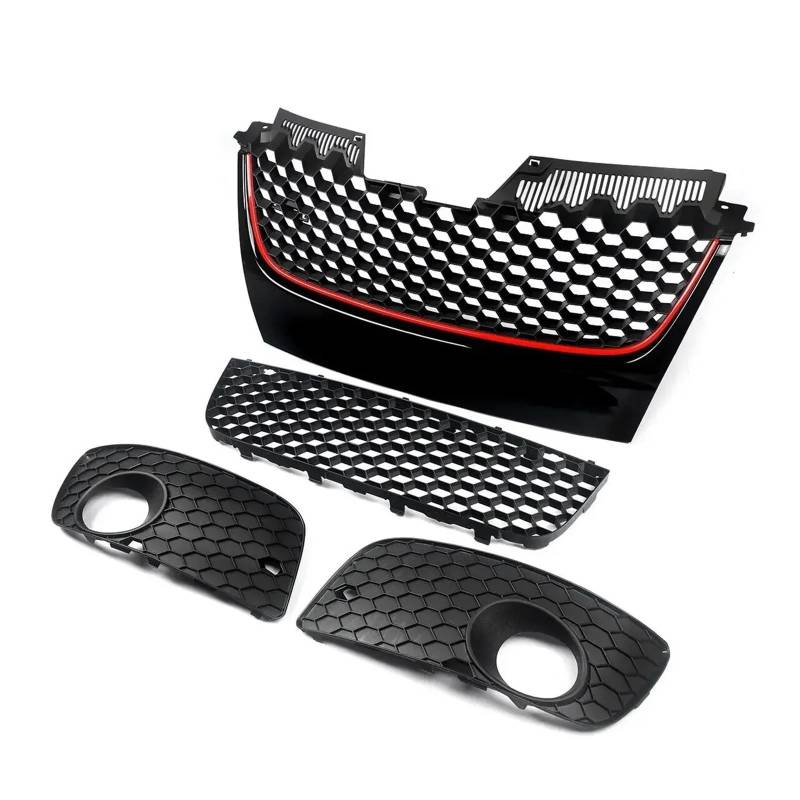 Facelift Grill Für VW Für Jetta Für GTI Für GLI MK5 2006 2007 2008 2009 Frontstoßstange Oberer Unterer Mesh-Kühlergrill Rote Verkleidung Kühlergrill Passend von NOKRGQW