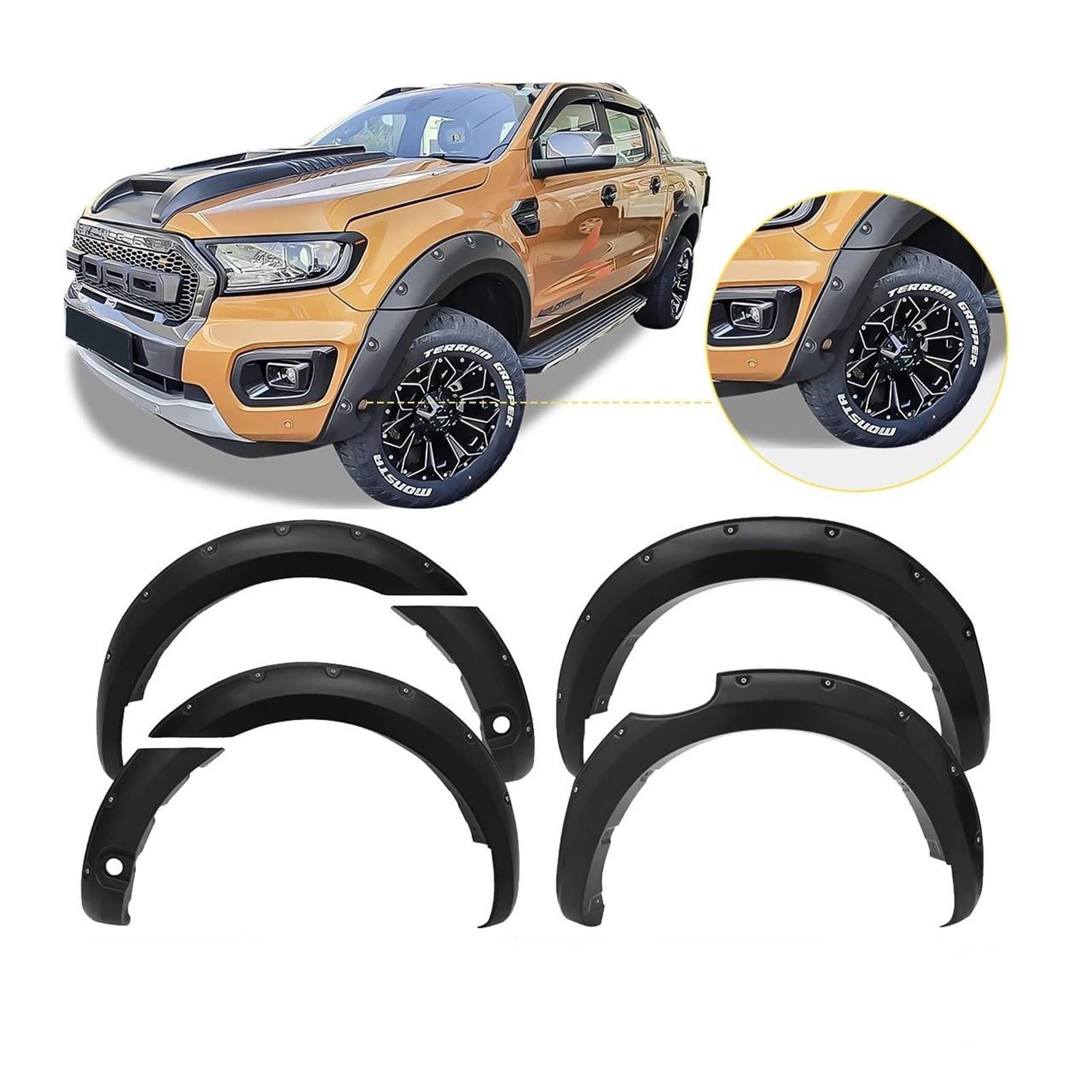 Kotflügel Für Ford Für Ranger 2016 2017 2018 2019 2020 2021 2022 Wild TR AK T7 T8 Mk2 Mk3 Tasche Vernietet Radlauf Kotflügel Für Doppel Kabine Auto Kotflügel(Bolt Style 2019-2022) von NOKRGQW
