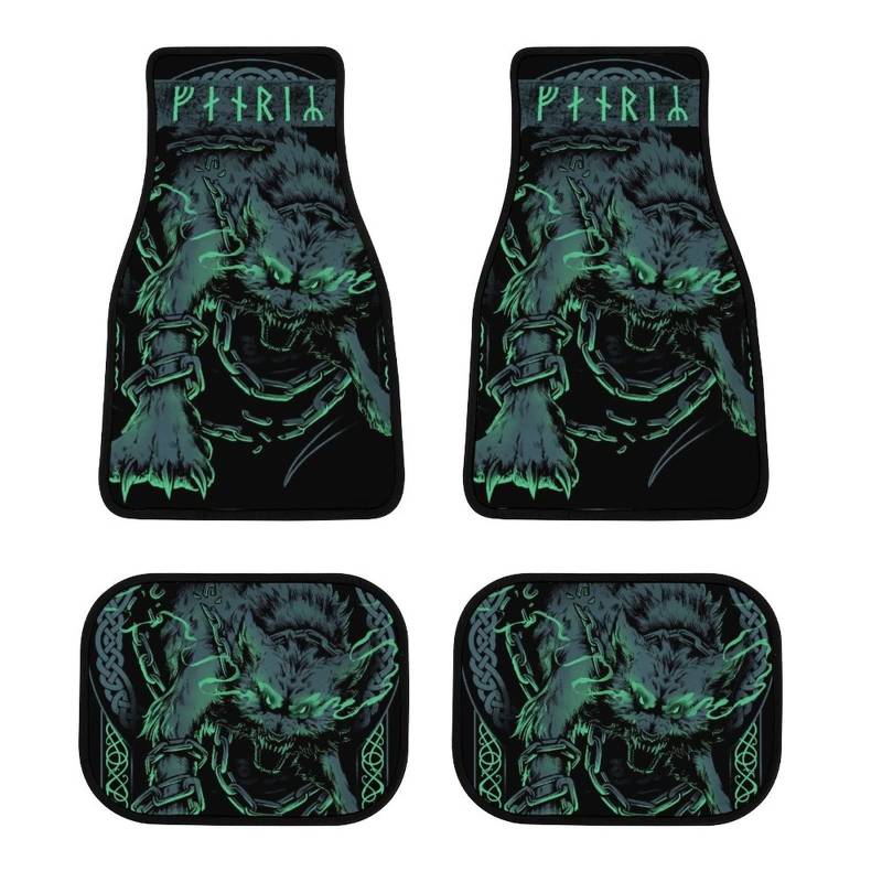 Viking Fenrir Wolf Print Auto-Fußmatten Teppich, Allwetterschutz rutschfest Abwaschbar und Leicht zu Reinigen (Color : Green) von NOKTAI