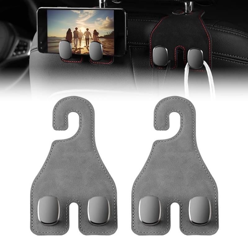 2 Stücke Kopfstützenhalterung Auto Kopfstützen Haken Universal Autositz Rückenlehnen Haken Auto Rücksitz Kopfstütze Halter für Kleiderbügel Handtaschenhalter Taschenhaken,（grau） von NOLACE