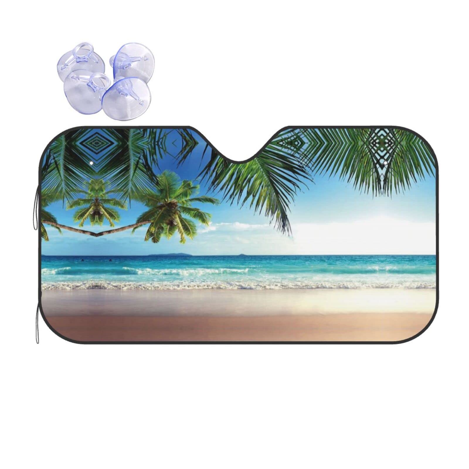 Tropische Palme Hawaii Strand Windschutzscheibe Sonnenschutz Auto Faltbar Auto Frontscheibe Sonnenschutz Visier Schatten Hält Fahrzeug kühl von NOLACE