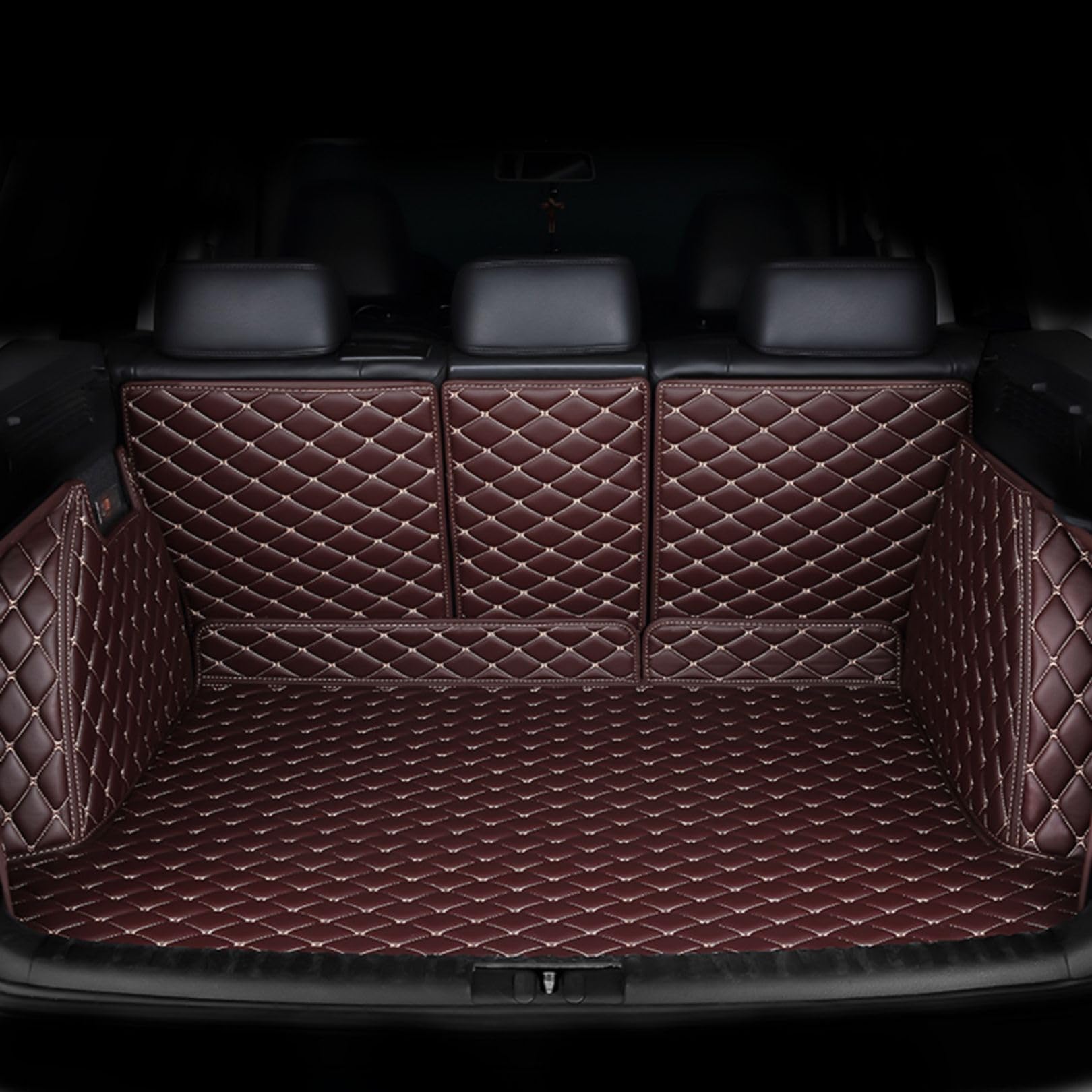 Auto All Inclusive Kofferraum Matten für VW Tiguan II Allspace 5-seat 2017-2021 2022 2023, Verschleißfest Leder Trunk Mat Boot Mats Schutzmatten ZubehöR,Coffee von NOLLAM