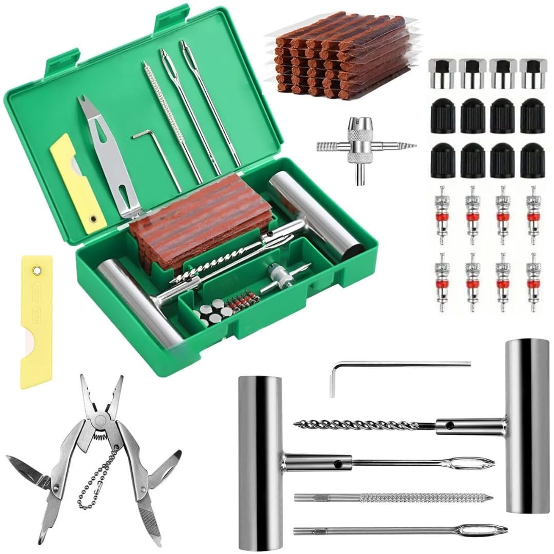 NOOGUI Reifenreparaturset | Autoreifen Reparaturset für Auto, Motorrad & Fahrrad | Fix in 15 Minuten | Enthält 24 Dochte, 2 T-Griff Werkzeuge, Ventile & Cutter | Reifen Flickset für Alle Reifentypen NOOGUI Reifenreparaturset | Autoreifen Reparaturset für Auto, Motorrad & Fahrrad | Fix in 15 Minuten | Enthält 24 Dochte, 2 T-Griff Werkzeuge, Ventile & Cutter | Reifen Flickset für Alle Reifentypen von NOOGUI