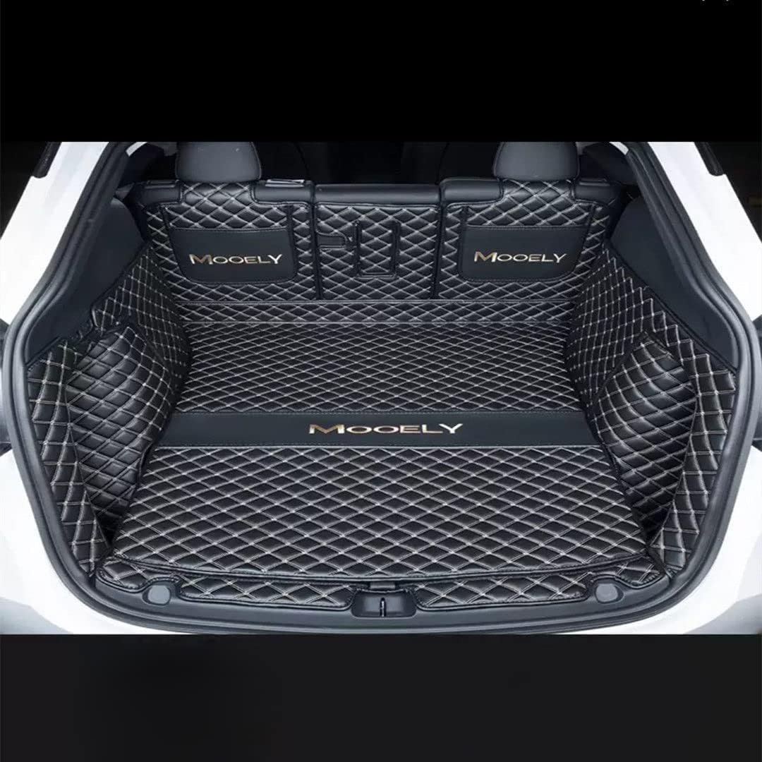 Auto Kofferraummatte, für Tesla Model Y, Volle Abdeckung, rutschfeste Lederteppichmatte, Gepäckraumeinlage, Schutzpolster, Dekorationszubehör,bl-ack,Black-beige von NOTEDI