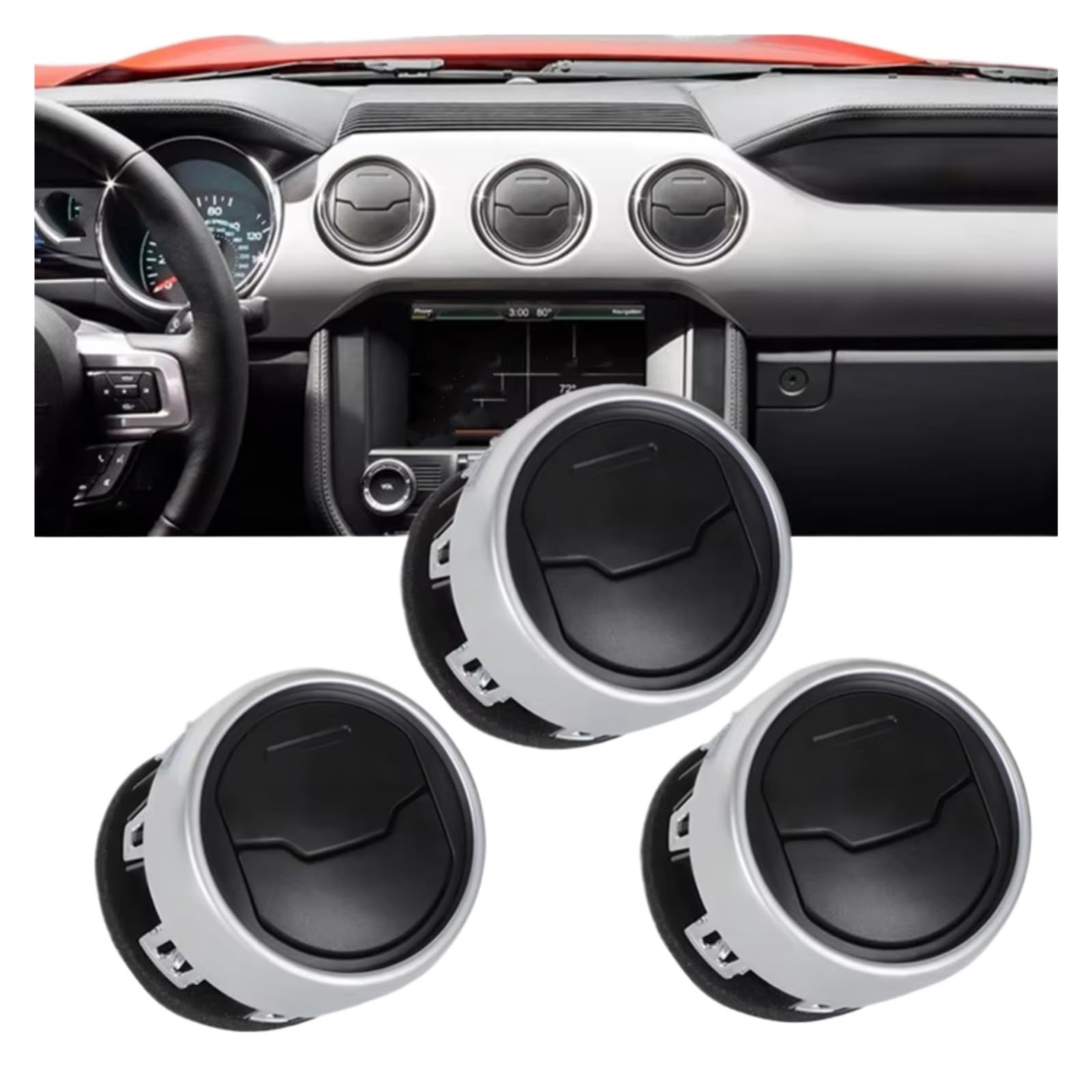 NOVEMS Klimaanlage Lüftungsdüse Für Ford Für Mustang 2015~2023 Klimaanlage Outlet Dashboard Vent FR3Z-19893-AE Auto Innen Dashboard Louvre Air Vent T Lüftungsgitter Autos(3 Piece) von NOVEMS