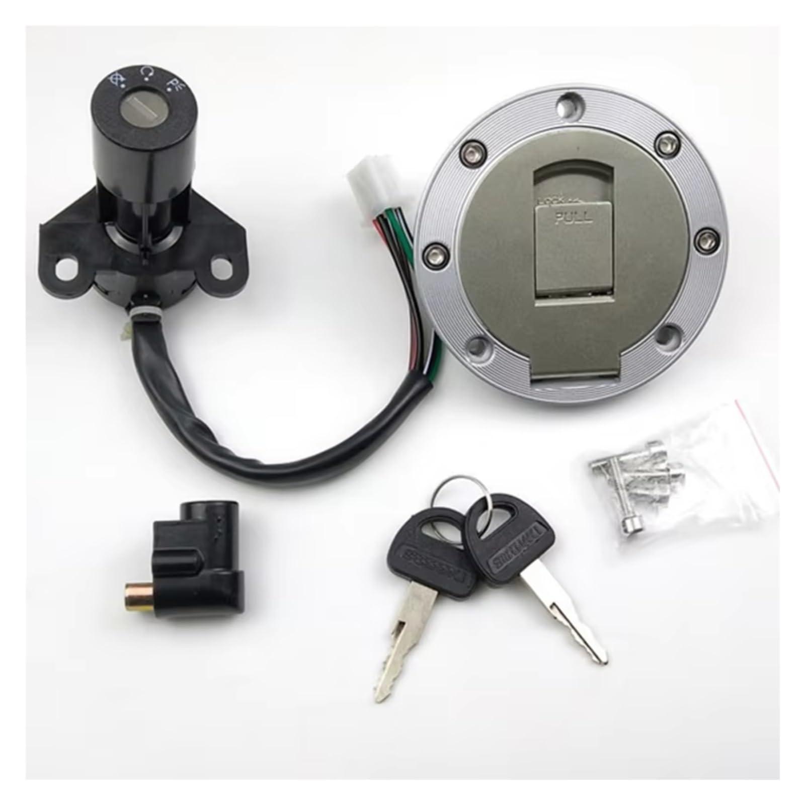Zündschlüsselschalter Für Suzuki GS125 HJ125-8 QJ125 4 Draht 6 Draht Tankdeckel Abdeckung Schlösser Motorrad Zündschlüssel Set Start Key Lock Schalter(4 Drähte) von NOVEMS
