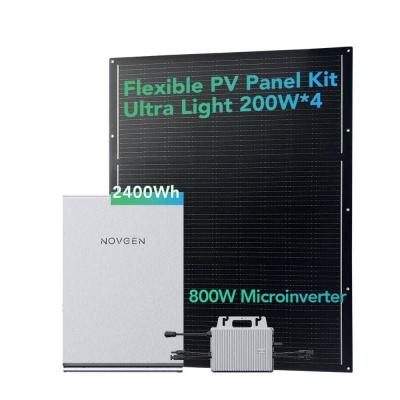 Balkonkraftwerk 800W komplett mit 2,4 kWh LifePo4 Akkus | 2 MPPT für leistungsstarke Energieerzeugung | Flexibles Solarpanel-Kit | Integriertes WLAN APP-Fernsteuerung | neuester 800W Wechselrichter von NOVGEN