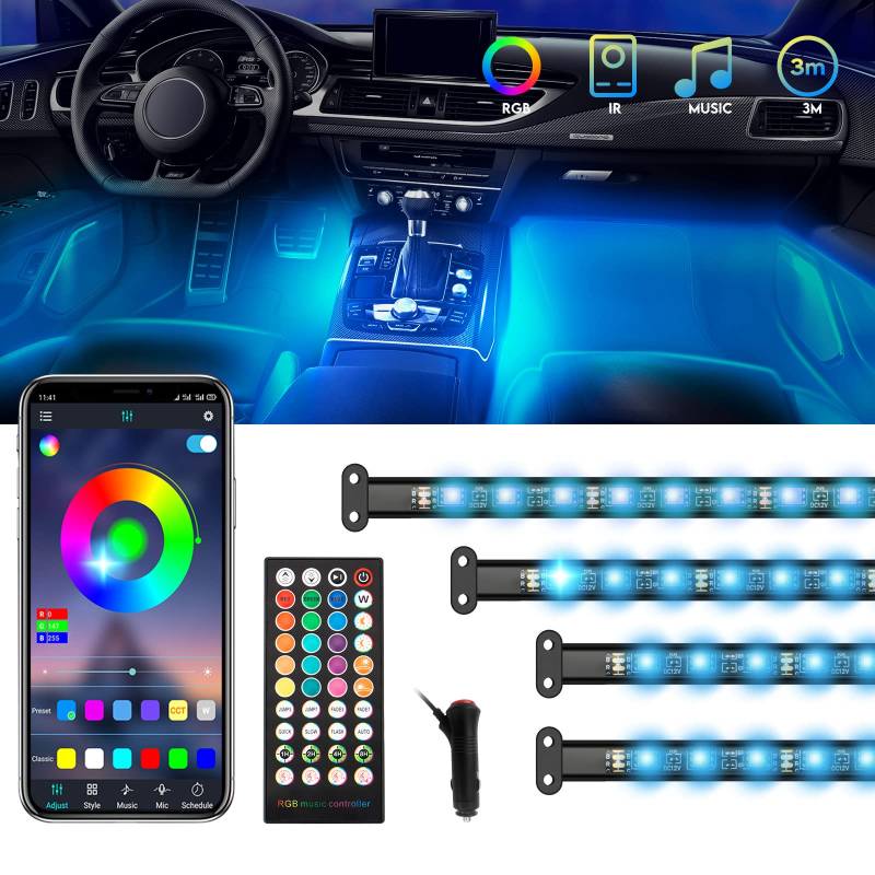 NOVSIGHT Ambientebeleuchtung Auto, LED Innenraumbeleuchtung Auto 72 LED Deko Strip, APP Steuerbare Mehrfarbig Streifen Licht Neonleuchtleisten mit Zigarettenanzünder, für Wohnwagen, Camper, Yacht von NOVSIGHT