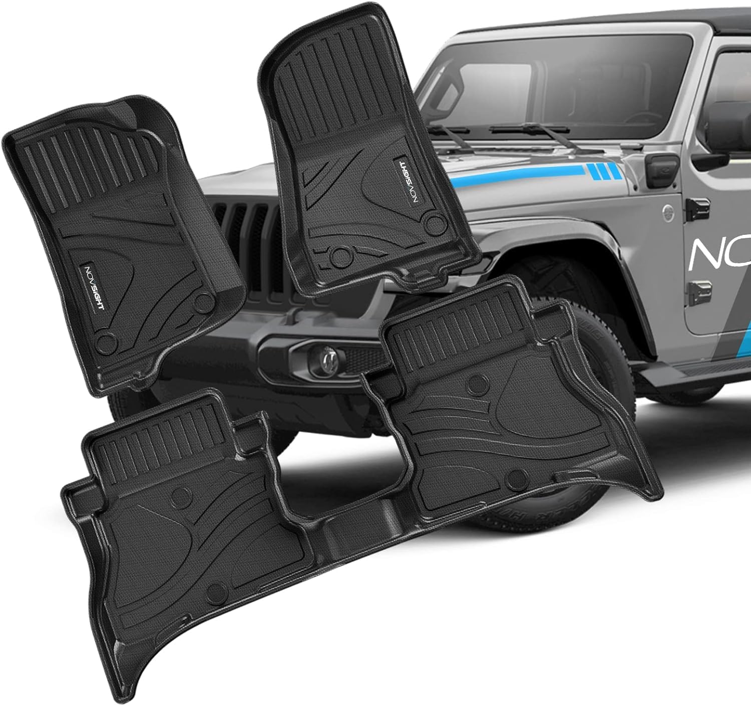 NOVSIGHT Fußmatten Auto Gummi für Jeep Wrangler 4XE 2021 2022 Schwerlast Fußmatte Automatten rutschfest und wasserdicht 3er-Satz von NOVSIGHT
