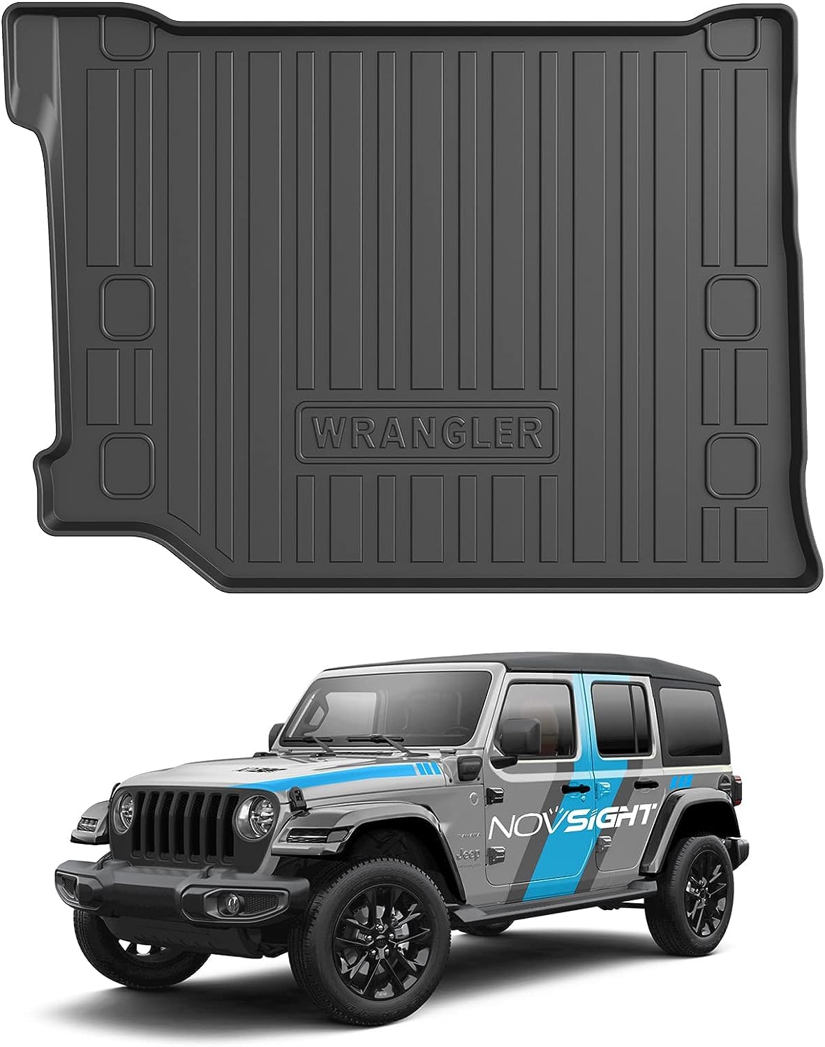 NOVSIGHT Kofferraummatte für Jeep Wrangler 4XE 2021 2022 2023 TPE Material Allwetterschutz Hintere wasserdichte Passform Auto Bodenmatte von NOVSIGHT