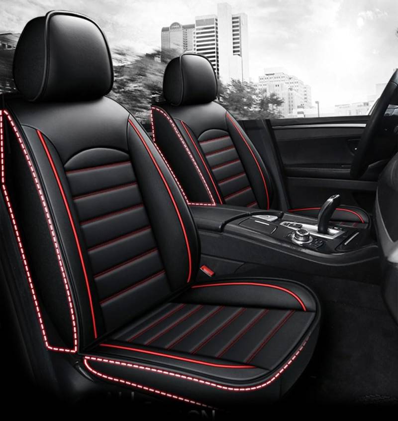NOVSKI Auto Sitzbezüge Sets für Mazda CX-60 CX 60 CX60 2021 2022 2023+,Leder Wasserdicht Verschleißfest sitzschoner Auto Accessories,B-Black and red von NOVSKI