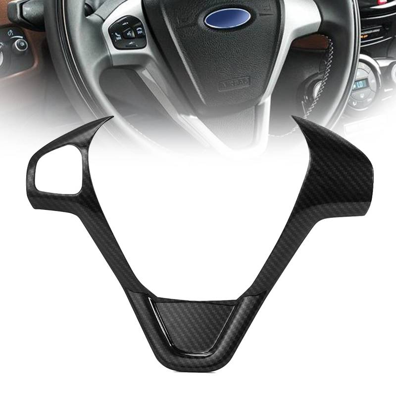 NOZADO 1 x Auto-Refit-Zubehör Auto-Lenkradabdeckungen Trim Aufkleber passend für Ford Fiesta MK7 2009–2017 Ecosport 2012–2017 Pailletten dekorativer Rahmen Autozubehör (Größe: B Typ Kohlefaser) von NOZADO