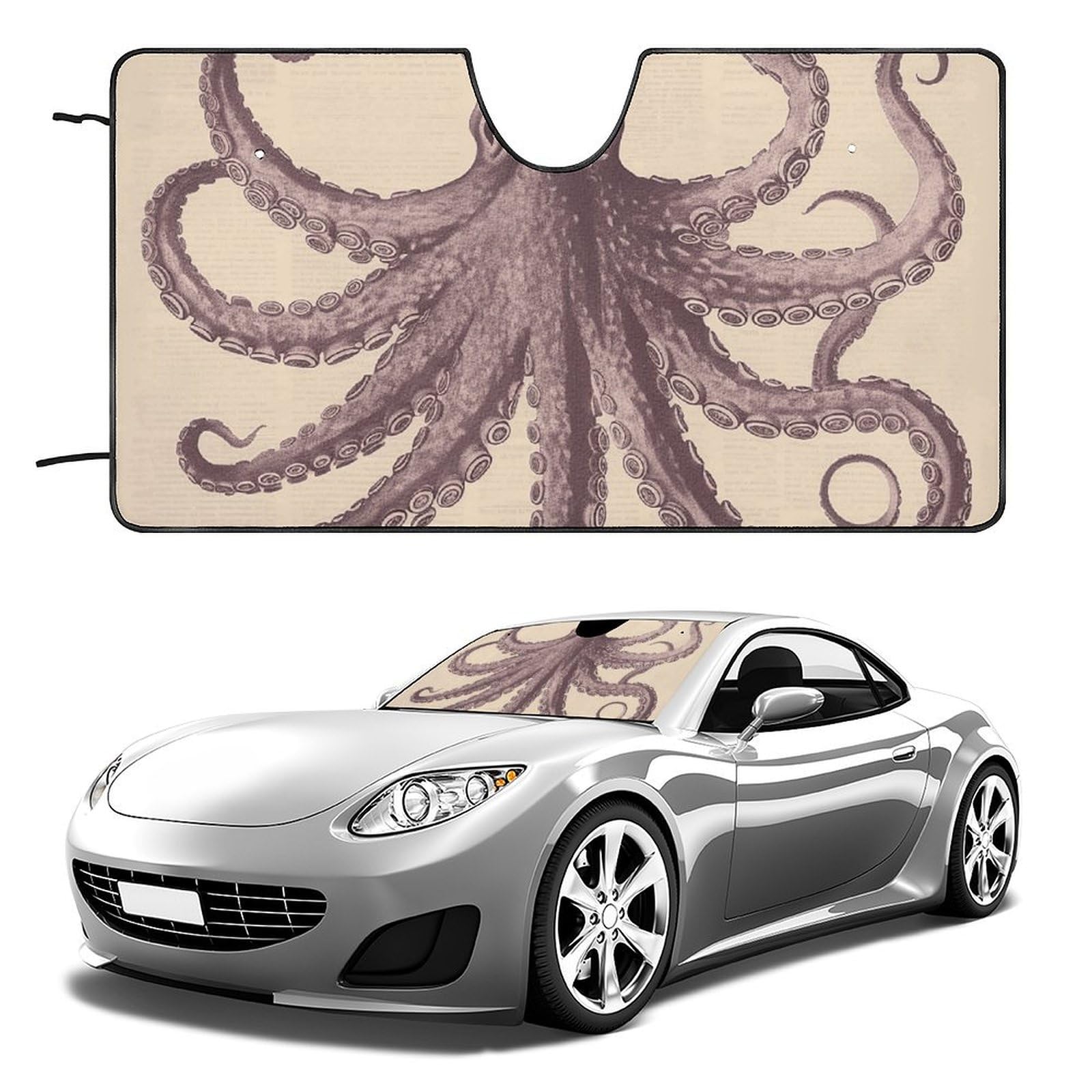 Vintage Octopus Windschutzscheibe Sonnenschutz Auto Faltbar Sonnenlicht-Reflektor Auto Frontscheibe Sonnenschutz Visier Schatten, hält Fahrzeug kühl (129,5 x 71,1 cm) von NQHJT