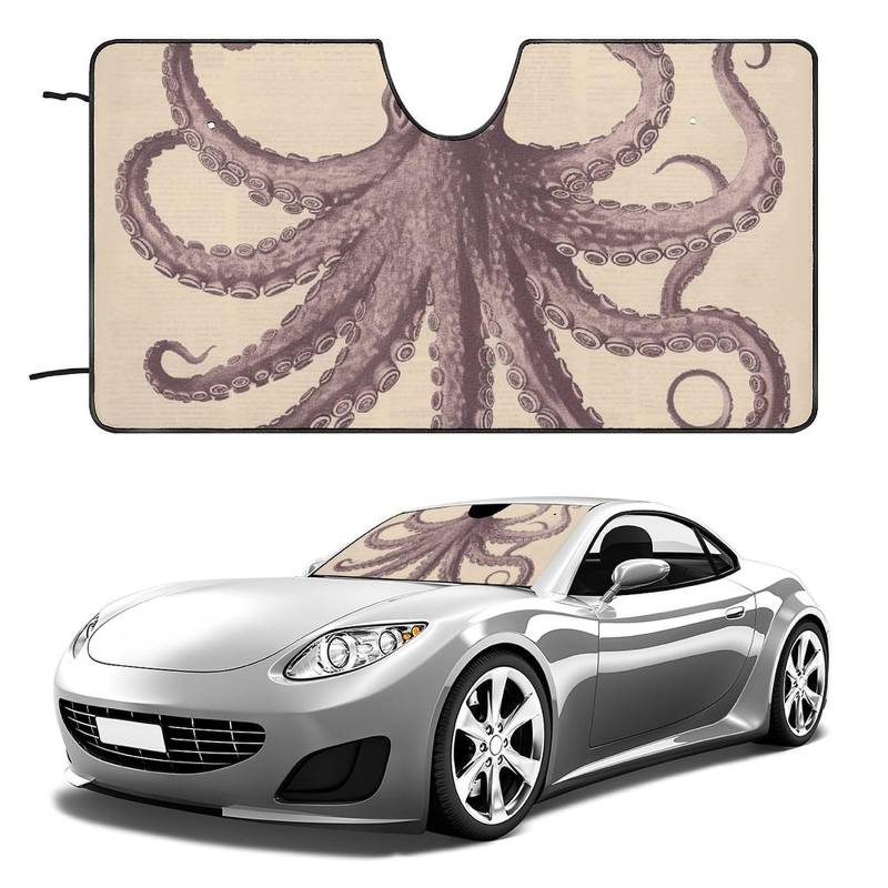 Vintage Octopus Windschutzscheibe Sonnenschutz Auto Faltbar Sonnenlicht-Reflektor Auto Frontscheibe Sonnenschutz Visier Schatten, hält Fahrzeug kühl (129,5 x 71,1 cm) von NQHJT