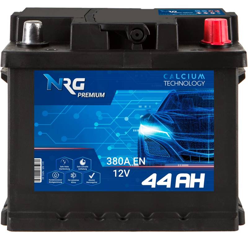 NRG Premium Autobatterie 12V 44Ah Starterbatterie 380A/EN statt 36Ah 40Ah 41Ah 43Ah 45Ah 46Ah wartungsfrei von NRG Batterien