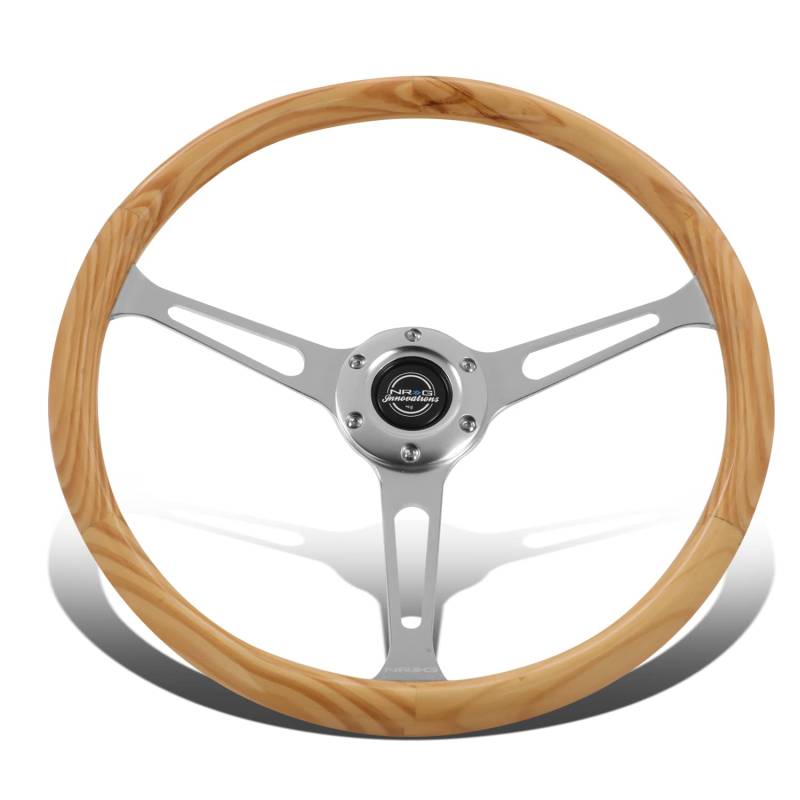 NRG Innovations NRG-RST-380RG Verstärktes klassisches Rad mit leichter Holzmaserung, 380 mm, 3 Speichen in glänzendem Chrom mit Schlitzen von NRG Innovations