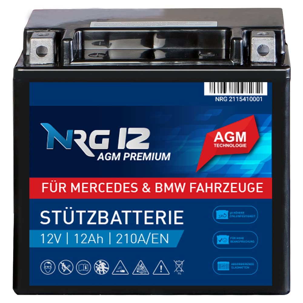 NRG PREMIUM Stützbatterie 12Ah 12V Backup Batterie A2115410001 und 61217586977 AGM Longlife Technologie Verschlossen Wartungsfrei von NRG PREMIUM
