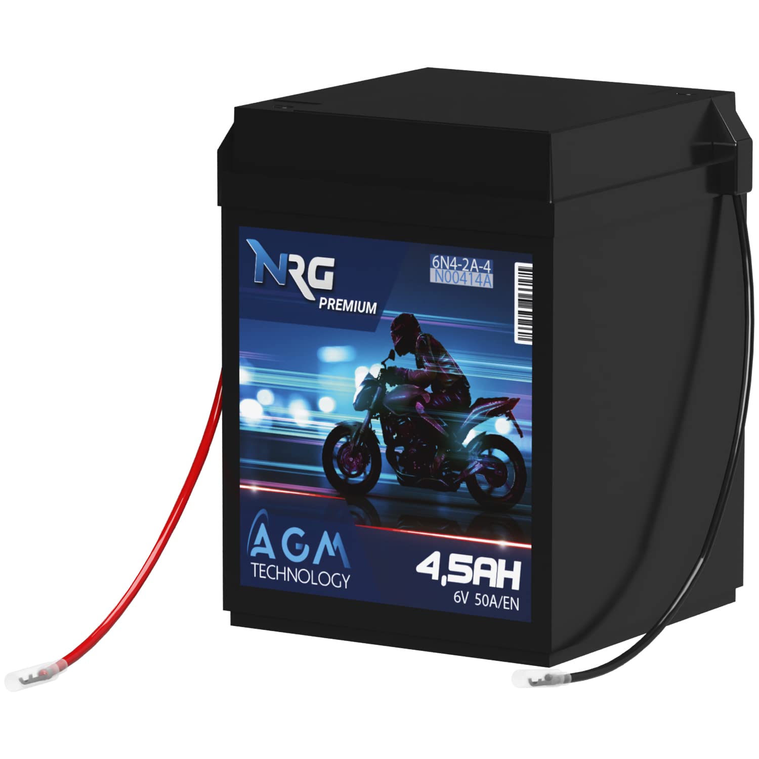 NRG Premium 6N4-2A-4 AGM Roller Batterie 6V 4,5Ah 50A/EN entspricht 00414 6N4-2A-7 Motorradbatterie auslaufsicher ersetzt 4Ah von NRG PREMIUM