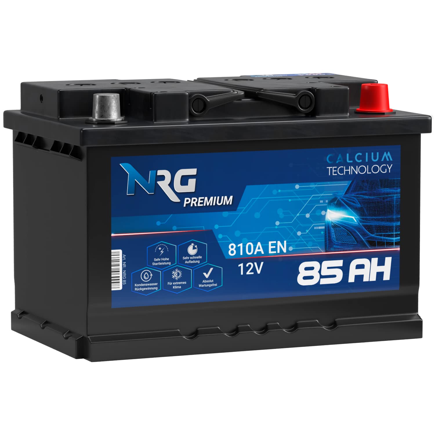 NRG Premium Autobatterie 12V 85Ah 810A/EN Batterie ersetzt 74AH 75AH 77AH 80AH 82AH 83AH von NRG PREMIUM