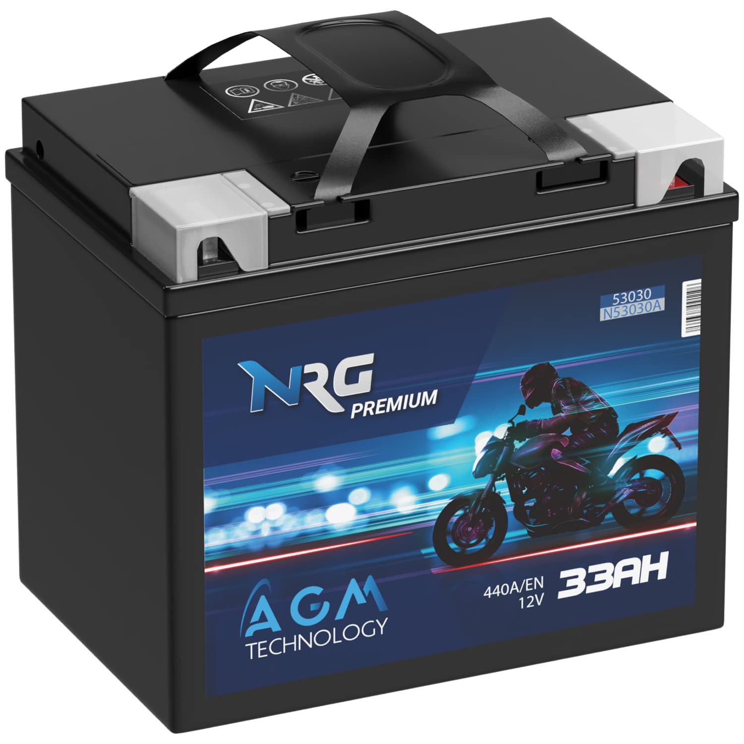 NRG Premium Y60-N30L-A AGM Motorradbatterie 33Ah 12V 440A/EN Batterie 53030 auslaufsicher wartungsfrei ersetzt 28Ah 30Ah 32Ah von NRG PREMIUM