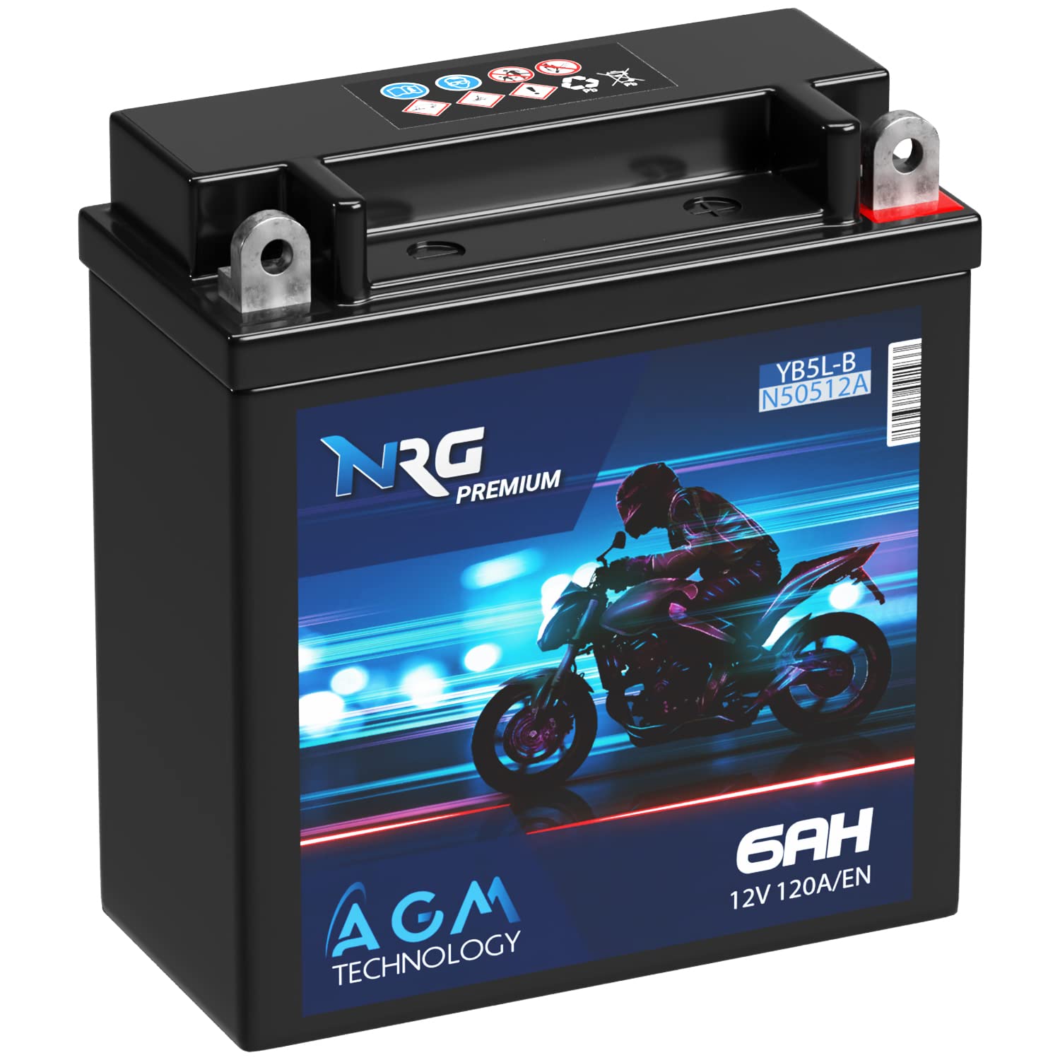 NRG Premium YB5L-B AGM Motorradbatterie 6Ah 12V 120A/EN Batterie 50512 CB5L-B 12N5.5-3B auslaufsicher wartungsfrei ersetzt 5Ah 4Ah von NRG PREMIUM