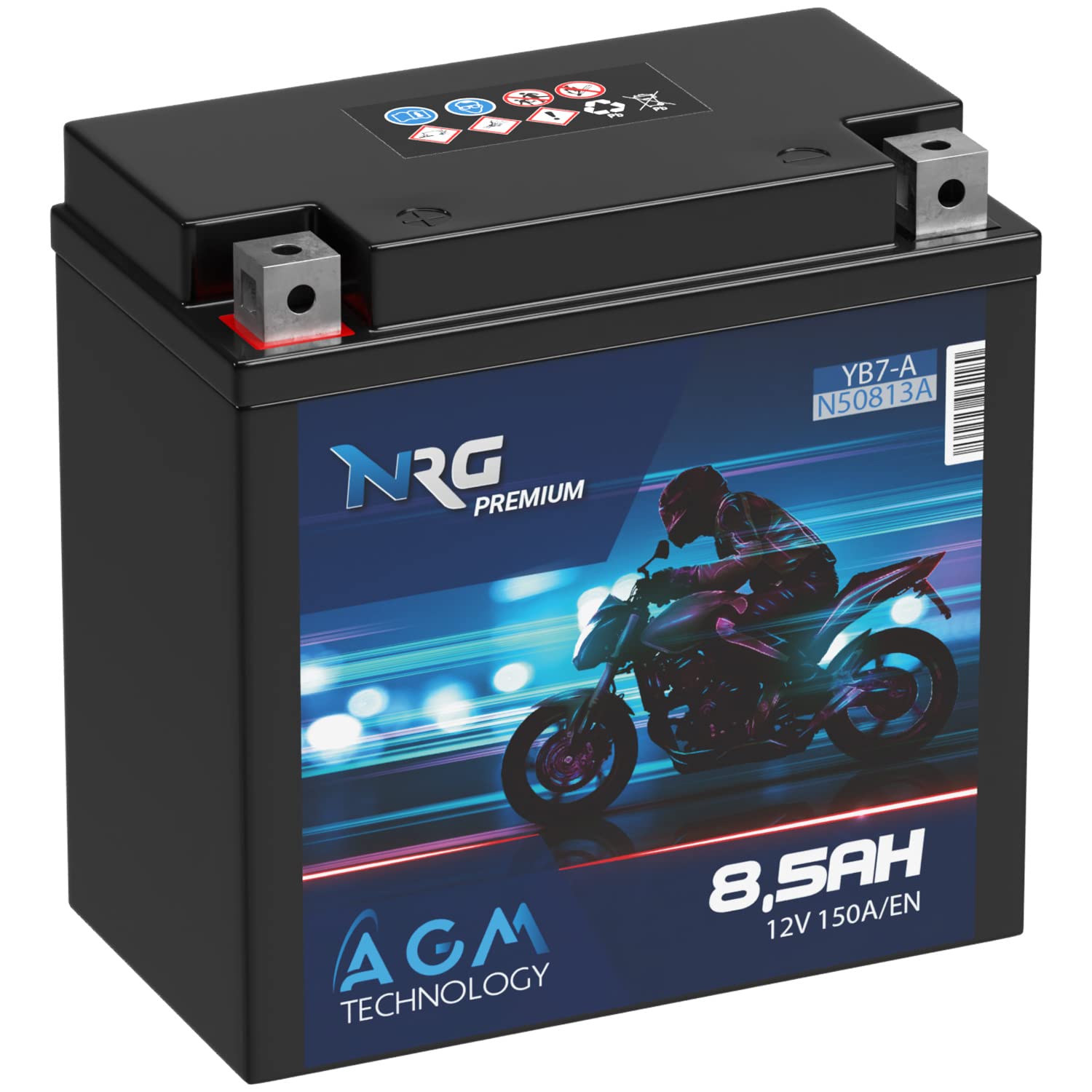 NRG Premium YB7-A AGM Motorradbatterie 8,5Ah 12V 150A/EN Batterie 50813 12N7-4A auslaufsicher wartungsfrei ersetzt 8Ah von NRG PREMIUM