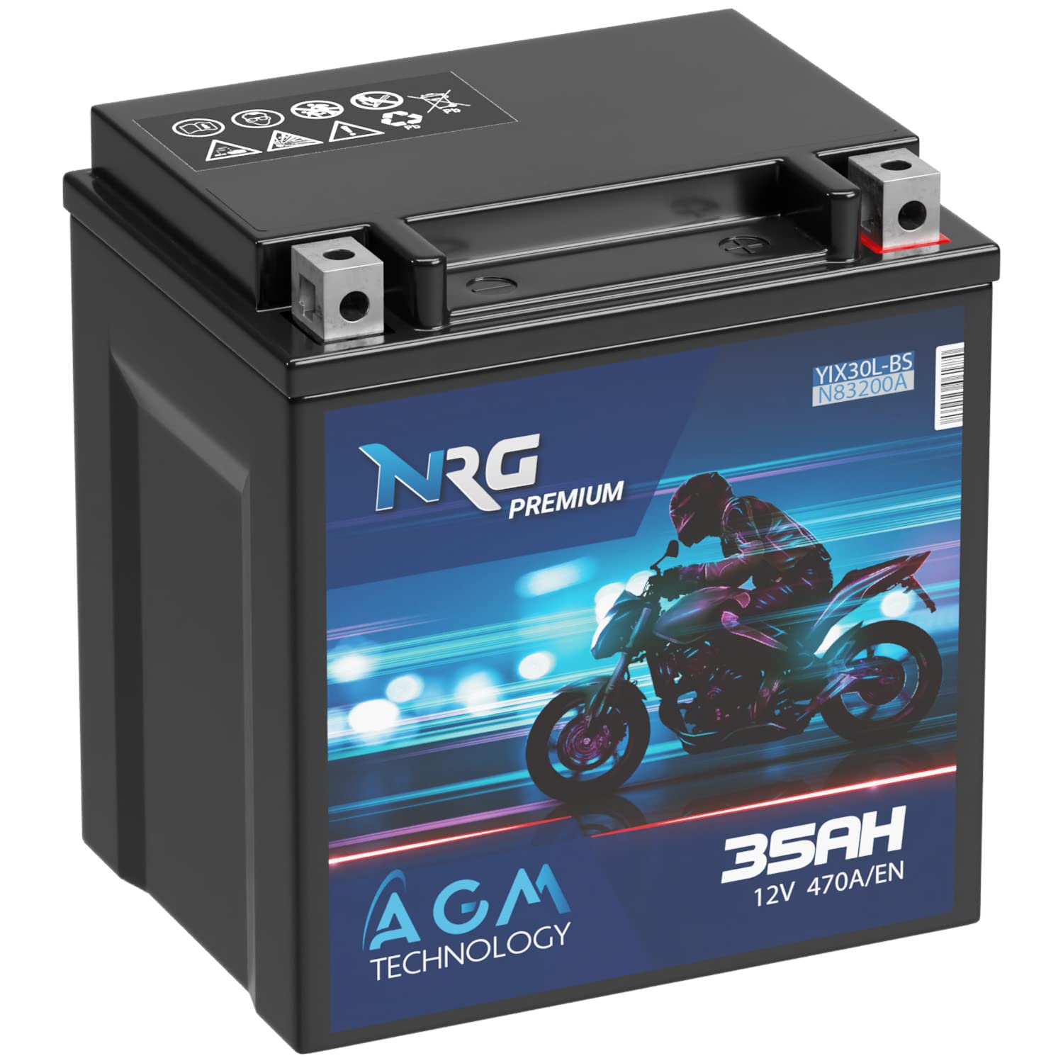NRG Premium YIX30L-BS AGM Motorradbatterie 35Ah 12V 470A/EN Batterie 83200 YB30L-BS YTZ30L-BS auslaufsicher wartungsfrei ersetzt 30Ah 32Ah von NRG PREMIUM