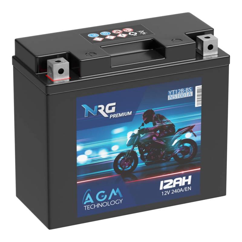 NRG Premium YT12B-BS AGM Motorradbatterie 12Ah 12V 240A/EN Batterie 51001 51015 YT12-B4 CT12B-4 GT12B-4 auslaufsicher wartungsfrei von NRG PREMIUM