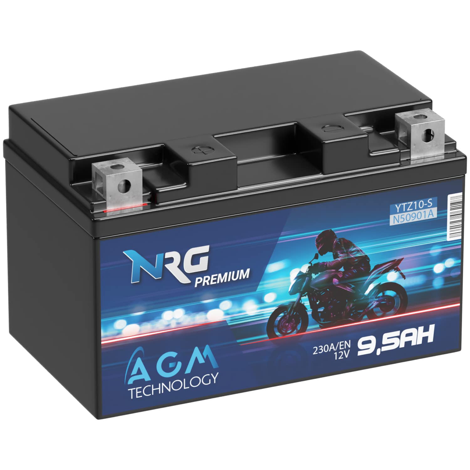 NRG Premium YTZ10-S AGM Motorradbatterie 9,5Ah 12V 230A/EN Batterie 50901 YTZ10S GTZ10-S auslaufsicher wartungsfrei ersetzt 9Ah 8,6Ah 8,5Ah von NRG PREMIUM