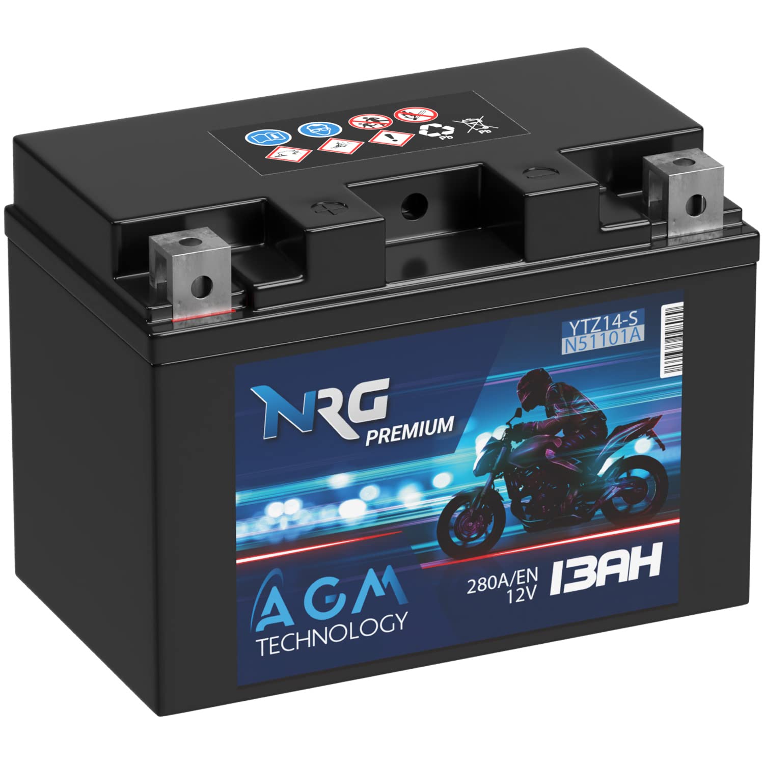 NRG Premium YTZ14-S AGM Motorradbatterie 13Ah 12V 280A/EN Batterie 51101 YTZ14-4 GTZ14-4 auslaufsicher wartungsfrei ersetzt 12Ah NRG Premium YTZ14-S AGM Motorradbatterie 13Ah 12V 280A/EN Batterie 51101 YTZ14-4 GTZ14-4 auslaufsicher wartungsfrei ersetzt 12Ah von NRG PREMIUM