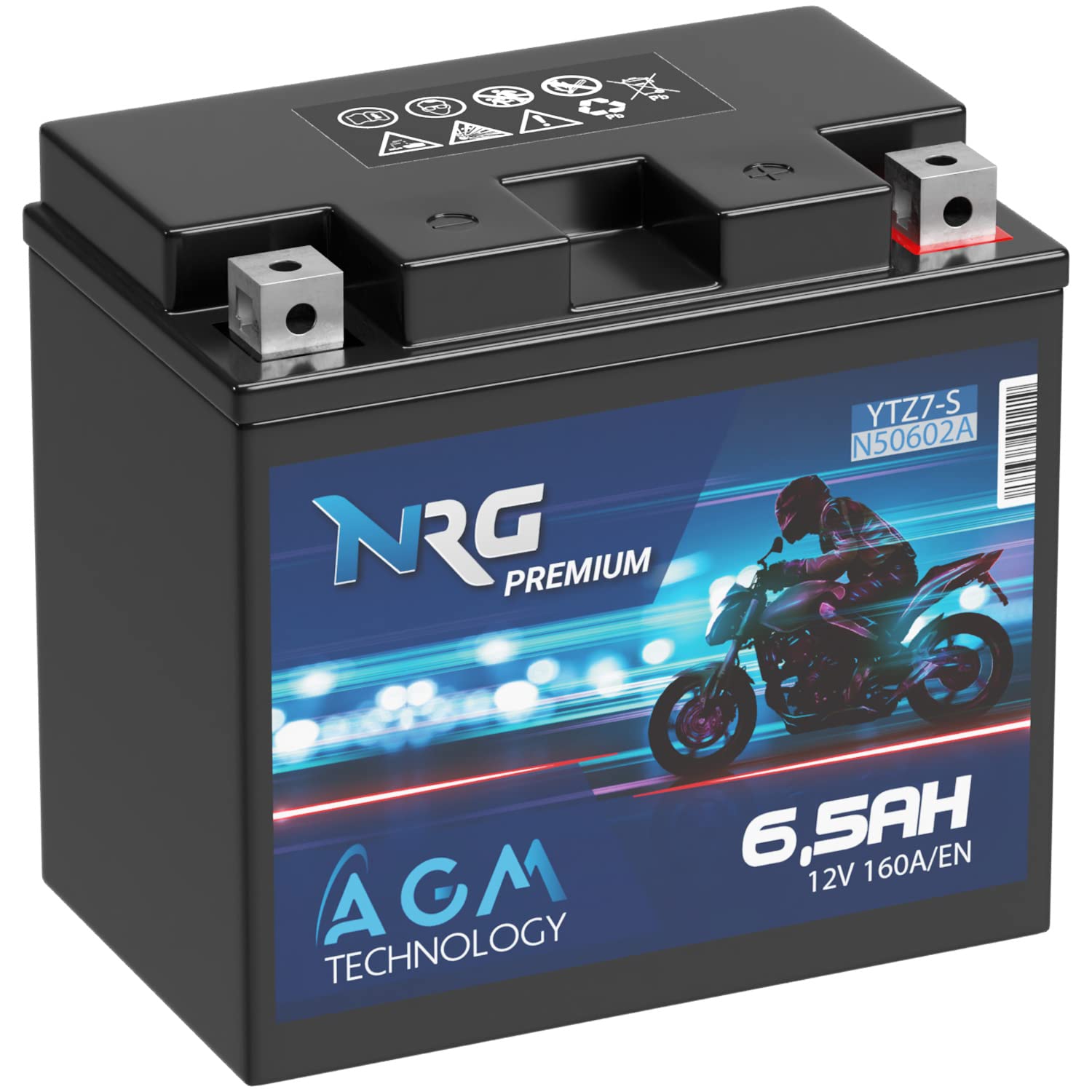NRG Premium YTZ7S AGM Motorradbatterie 6,5Ah 12V 160A/EN Batterie 50602 TTZ7S-BS YTZ7-S GEL12-7Z-S auslaufsicher wartungsfrei ersetzt 6Ah von NRG PREMIUM