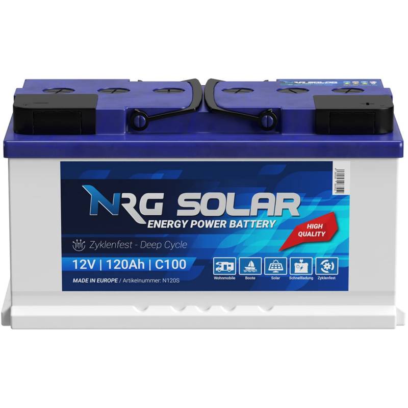 NRG SOLAR 120Ah 12V Wohnmobil Antrieb Versorgung Boot Schiff Solar Batterie (120AH 12V) von NRG PREMIUM