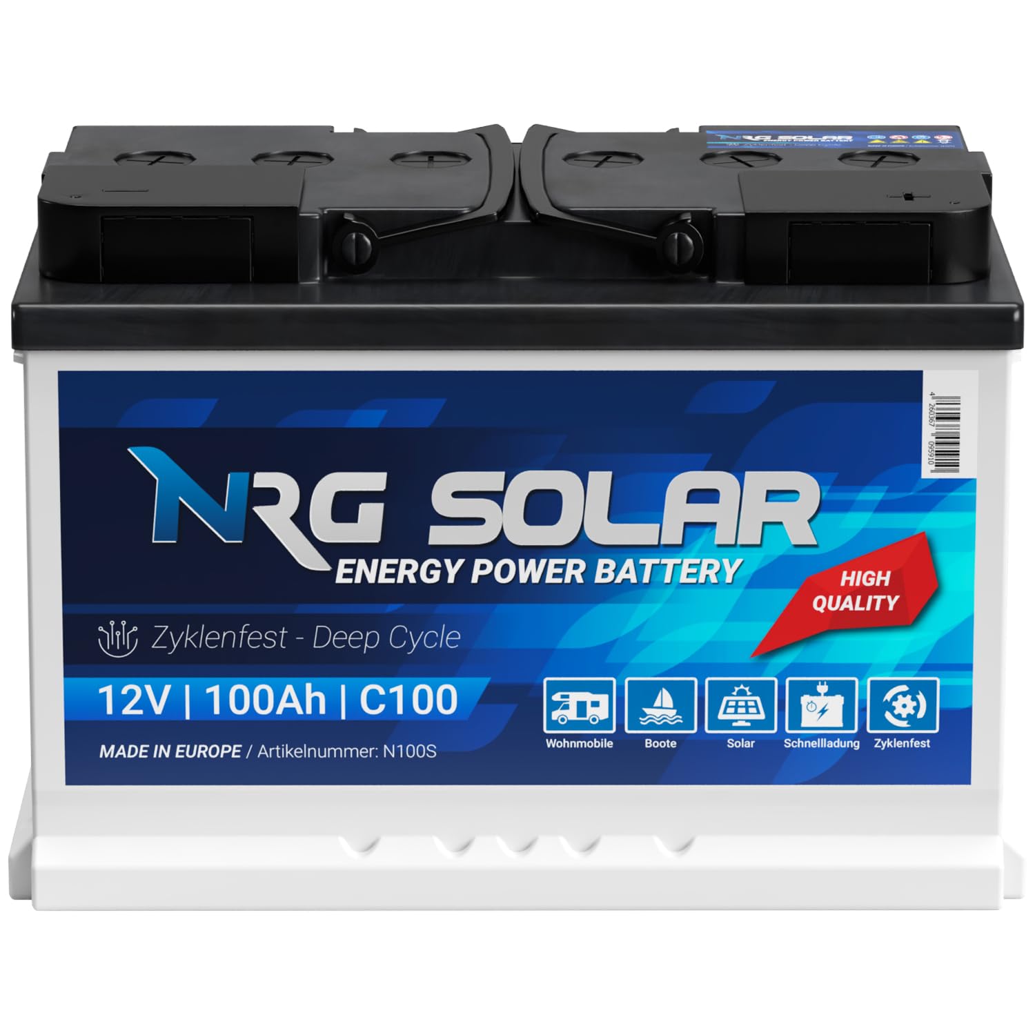 NRG SOLAR 12V 100Ah Solarbatterie Boot Versorgungsbatterie Verbraucher Batterie (100AH 12V) von NRG PREMIUM