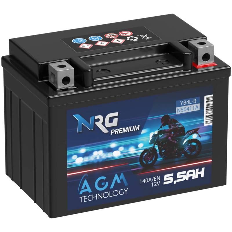 NRG YB4L-B AGM Roller Batterie 12V 5,5Ah 140A/EN Motorradbatterie 50411 YB4L-A ersetzt 5Ah 4Ah auslaufsicher wartungsfrei von NRG PREMIUM