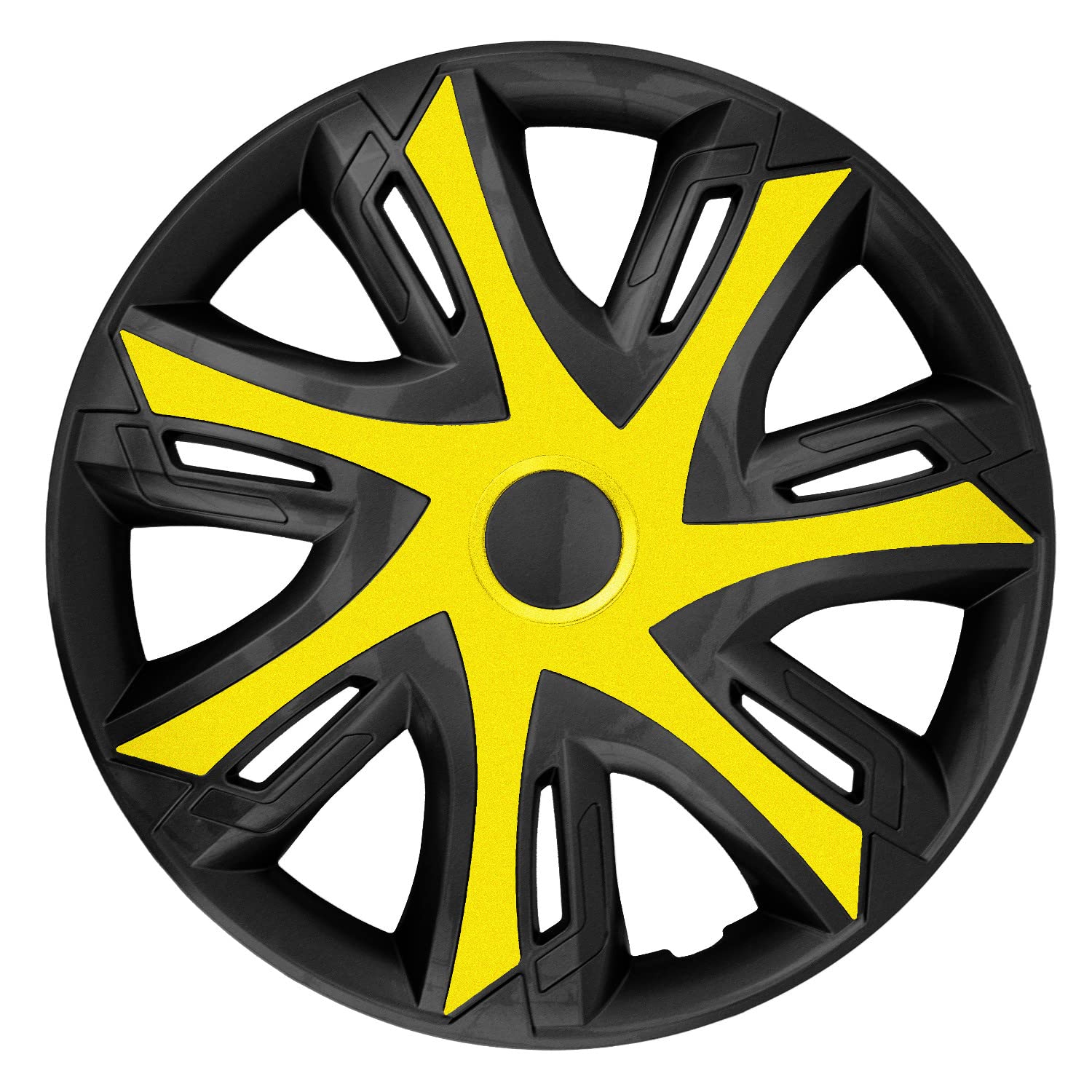 NRM N-Power Radzierblenden für Stahlfelgen Zweifarbige Radkappen Satz 4er Set Auto KFZ Fahrzeug Geeignet ür die meisten Marken und Felgen ABS-Kunststoff (Gelb/schwarz, 14") von NRM