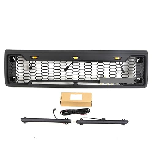 Autoteile Kühlergrill mit Lichtleiste Kompatibel mit Ford F150 1987-1991 Racing Grill Mattschwarz(With light bar) von NROVENMIL