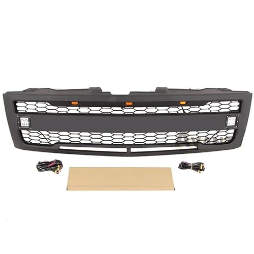 Frontgrill mit LED-Leuchten, modifizierter Renngrill, kompatibel mit Chevrolet Silversado 2007–2013(With side lights) von NROVENMIL