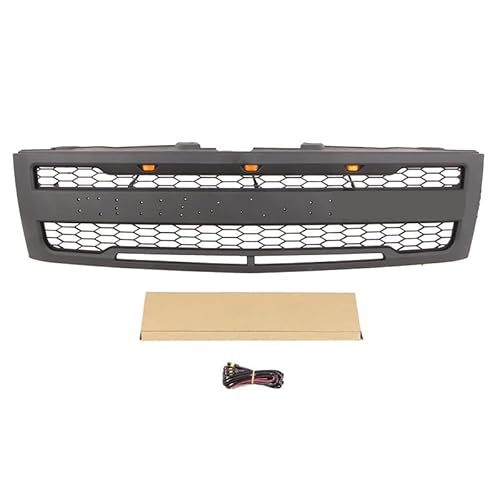 Frontgrill mit LED-Leuchten, modifizierter Renngrill, kompatibel mit Chevrolet Silversado 2007–2013(Without side lights) von NROVENMIL