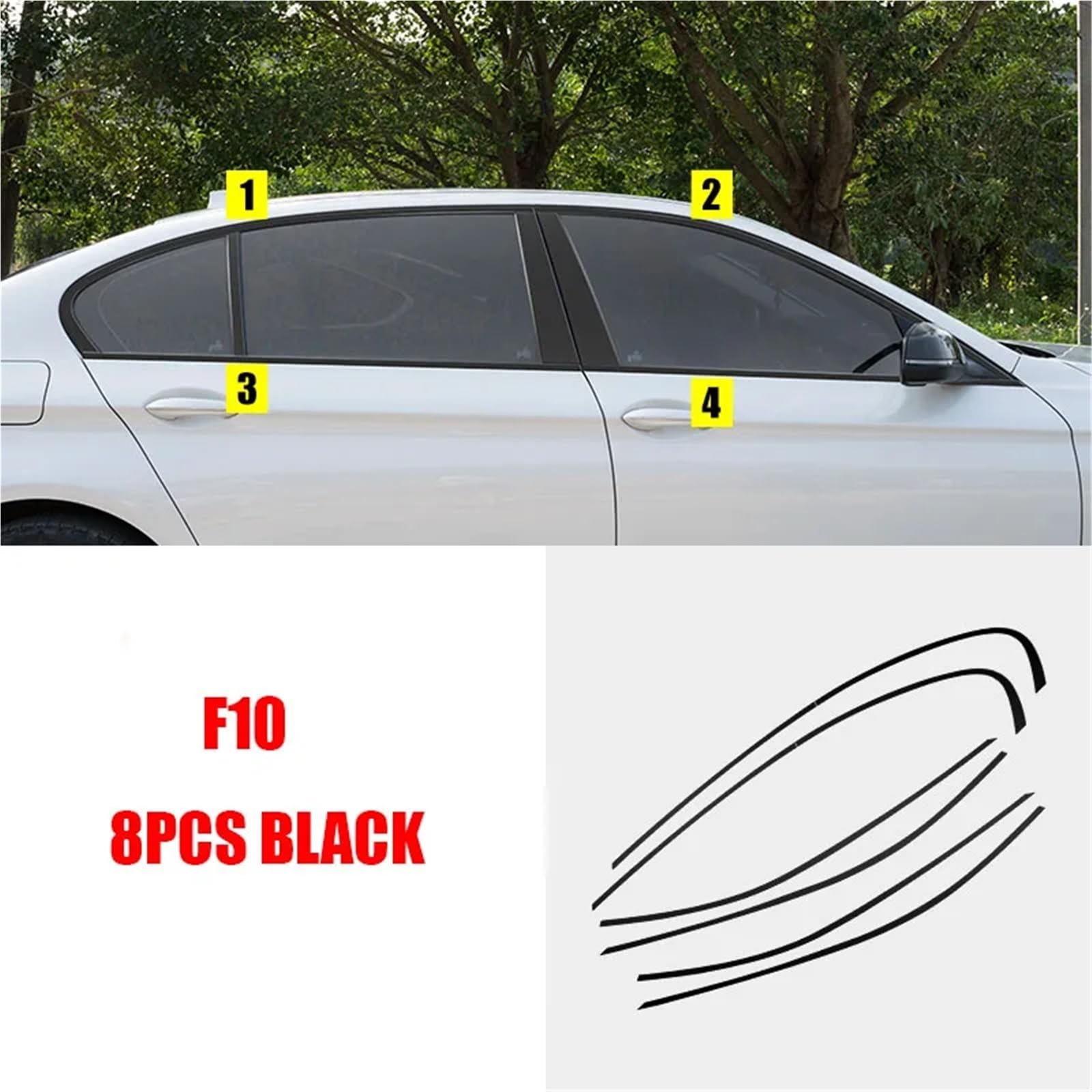 Kompatibel mit BMW 5er F10 F18 2011–2017 Styling Fensterleistenrahmenleisten Zierleiste aus schwarzem Edelstahl 8-teiliges Zubehör(F10 Black) von NROVENMIL