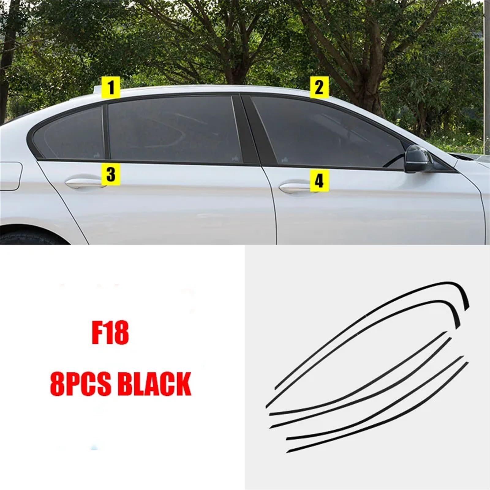 Kompatibel mit BMW 5er F10 F18 2011–2017 Styling Fensterleistenrahmenleisten Zierleiste aus schwarzem Edelstahl 8-teiliges Zubehör(F18 Black) von NROVENMIL