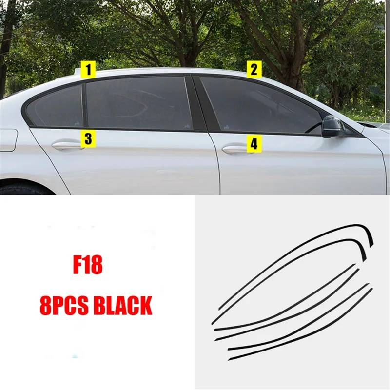 Kompatibel mit BMW 5er F10 F18 2011–2017 Styling Fensterleistenrahmenleisten Zierleiste aus schwarzem Edelstahl 8-teiliges Zubehör(F18 Black) von NROVENMIL