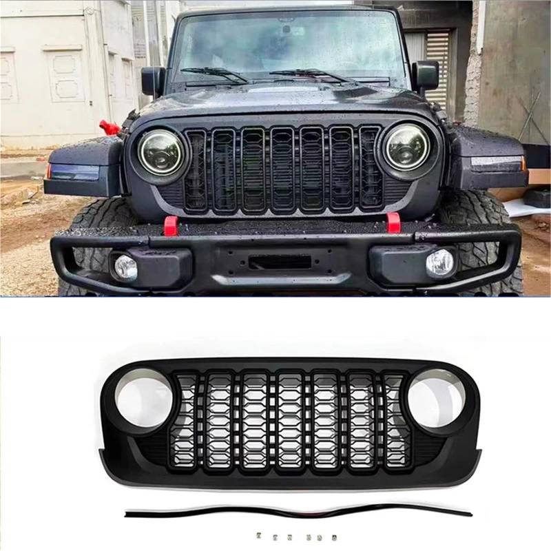 Kompatibel mit Jeep Wrangler JK 2007–2017, Upgrade-Grill, JK-Design-Dekoration, schwarzer Frontstoßstangen-Netzgrill, Renngrills von NROVENMIL