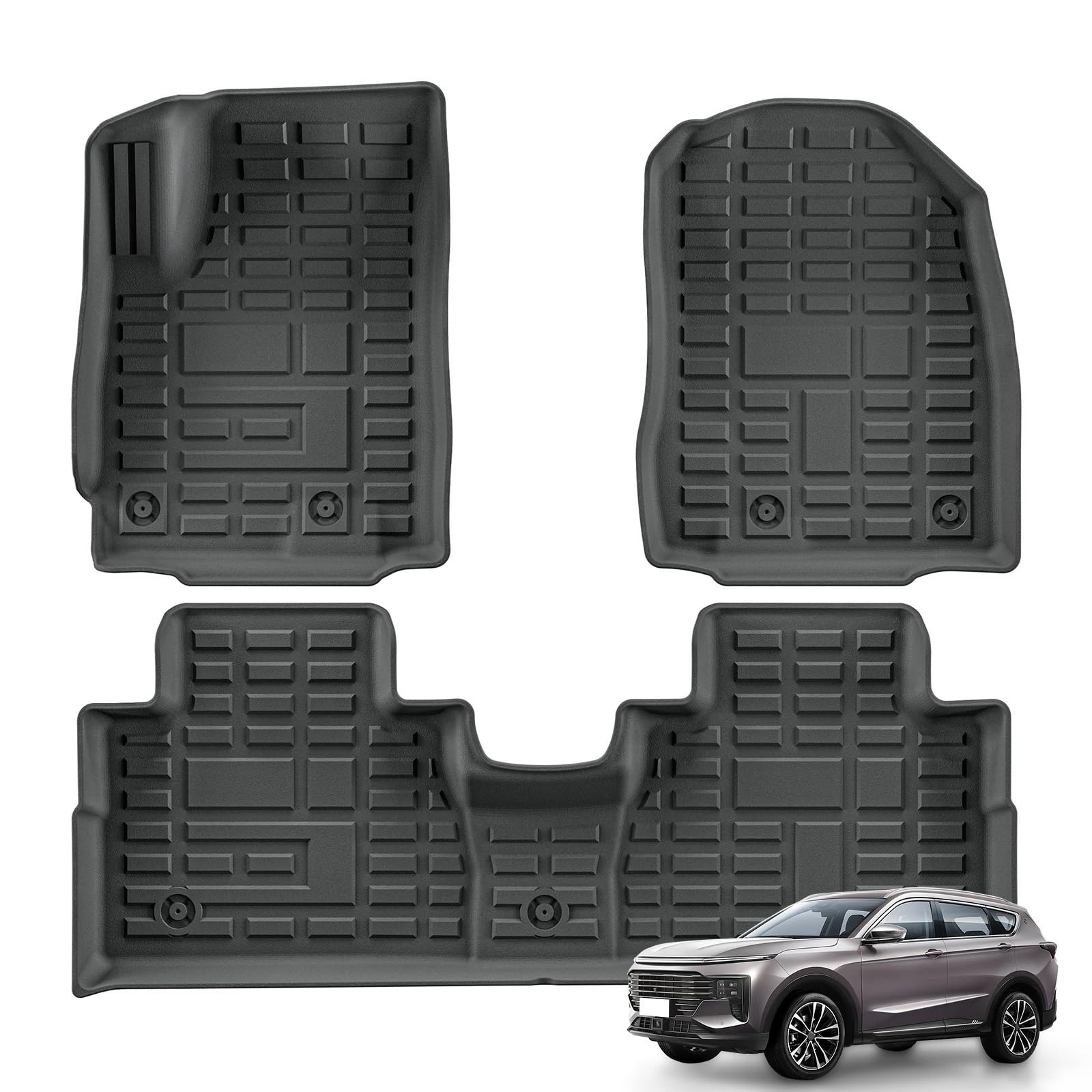 Kompatibel mit Jetour X70 Plus 2024 2025 Fußmatten Cargo Liner Kofferraummatte Autozubehör TPE WP Fußpolster Schutzmatte (3 Stück) von NROVENMIL