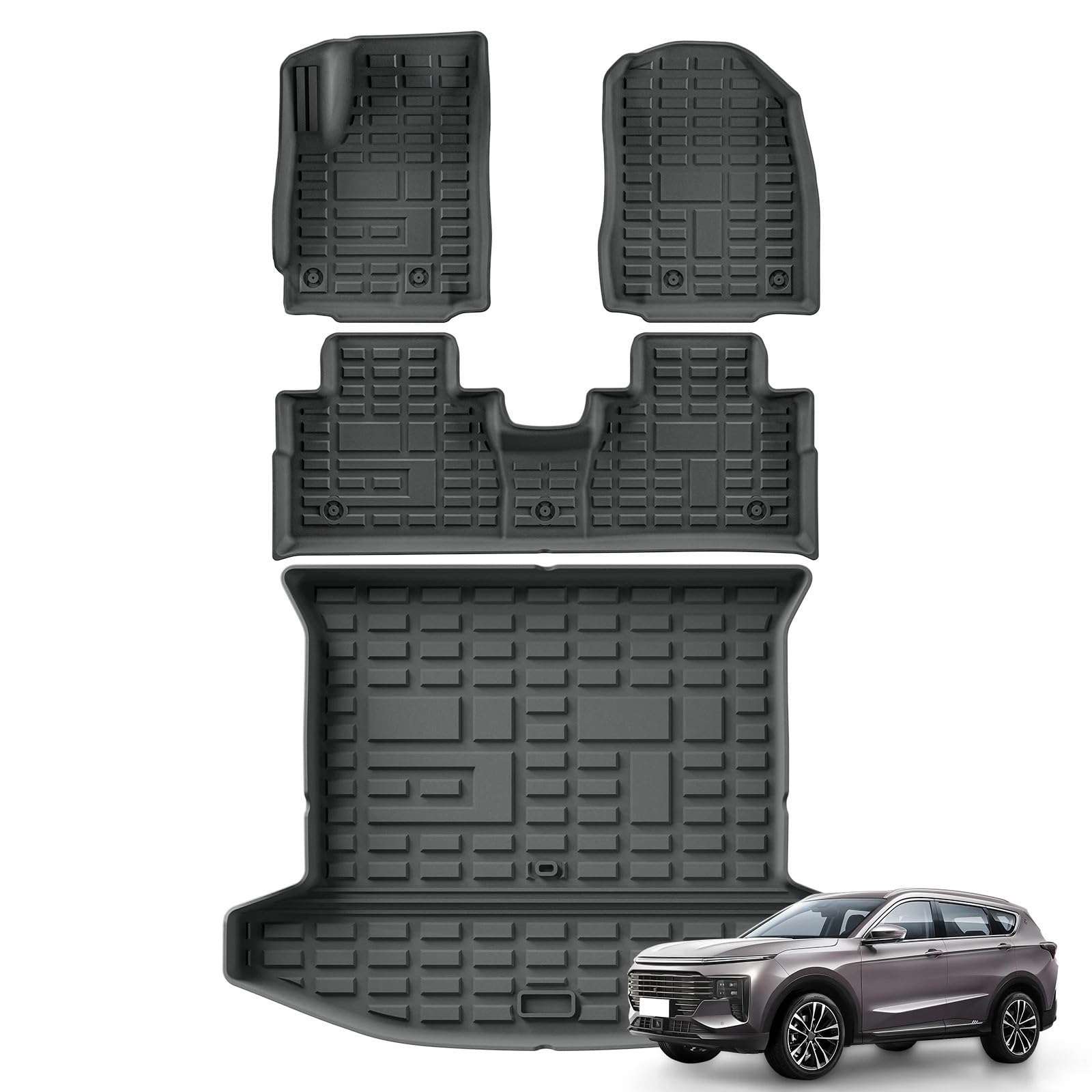 Kompatibel mit Jetour X70 Plus 2024 2025 Fußmatten Cargo Liner Kofferraummatte Autozubehör TPE WP Fußpolster Schutzmatte (Bodenmatte 4 Stück) von NROVENMIL