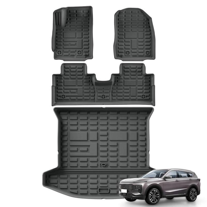 Kompatibel mit Jetour X70 Plus 2024 2025 Fußmatten Cargo Liner Kofferraummatte Autozubehör TPE WP Fußpolster Schutzmatte (Bodenmatte 4 Stück) von NROVENMIL