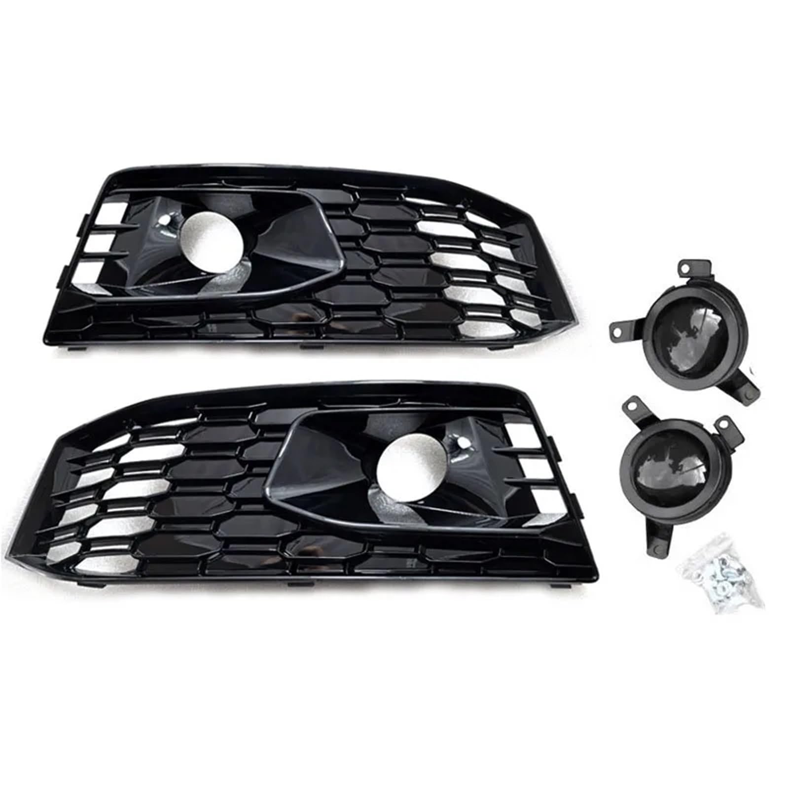 Kompatibel mit RS4-Frontstoßstange, Sport-Sechseckgitter, Wabengitter, Motorhaubengrill, kompatibel mit A4 S4 B9 2017–2019, Renngrills, schwarzes Zubehör(Fog lamp grille) von NROVENMIL